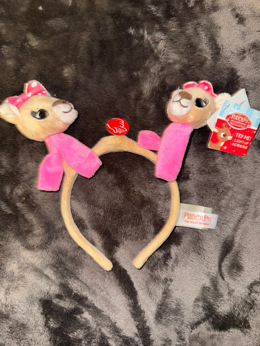 Rudolph Light-Up Headband Pink Plush Reindeer Official Licensed